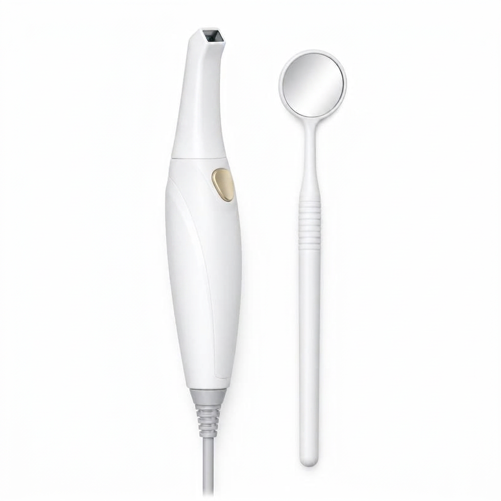 Illustrative digital scanning wand and dental mirror
