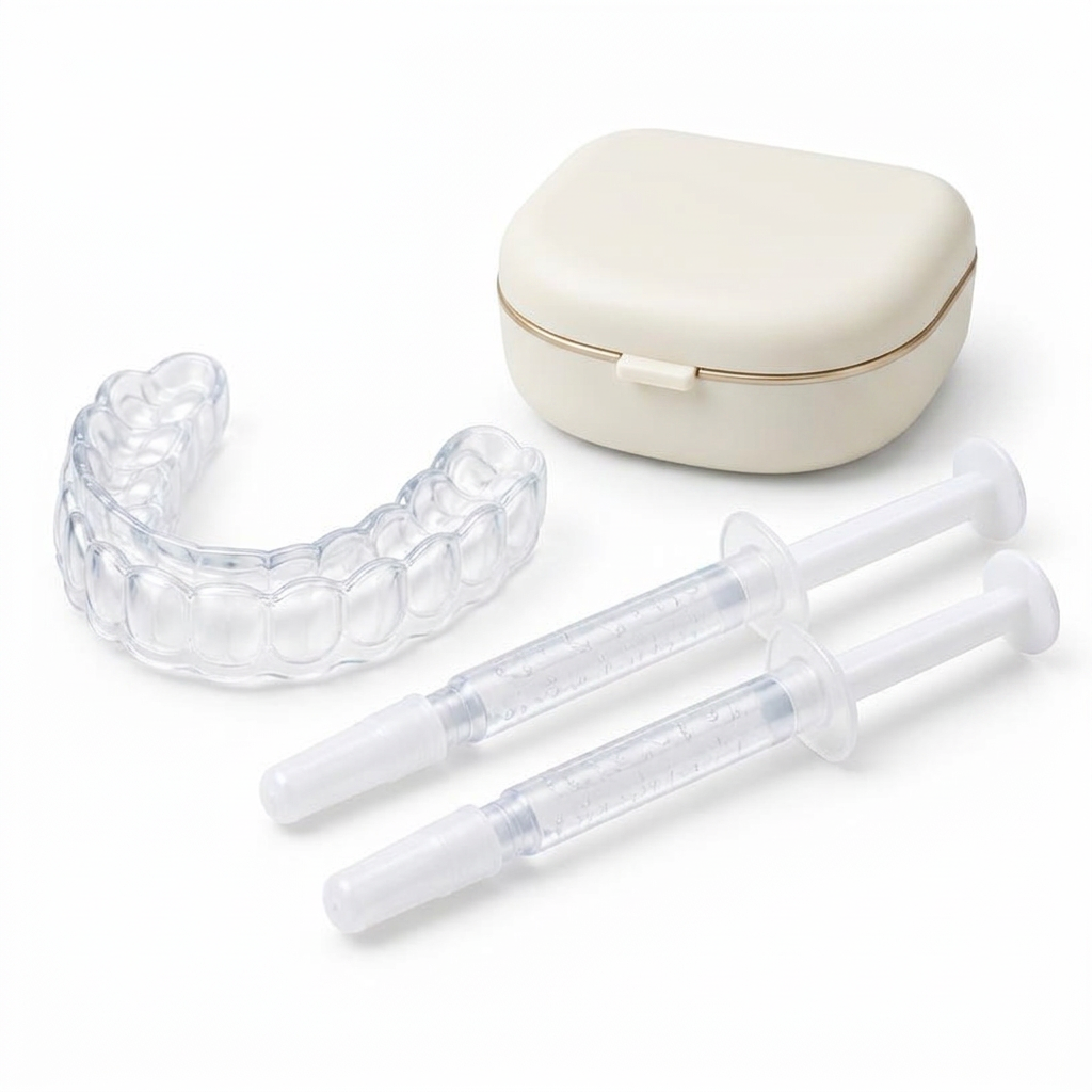 Illustrative whitening tray and kit, not the specific campaign kit